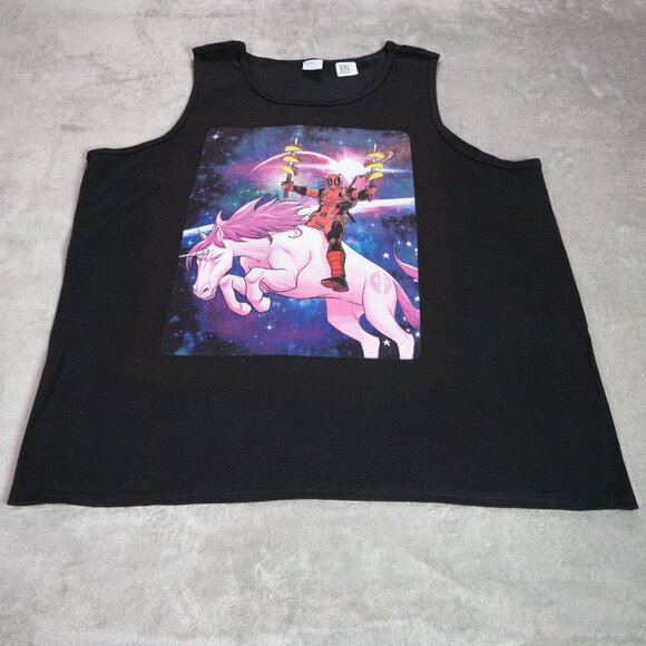 Marvel Deadpool Riding A unicorn In Space Poster Mens 2XL Black Tank Top Casual - Picture 4 of 10